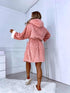 Fluffy Robe with Cable Knit Pattern - PINK